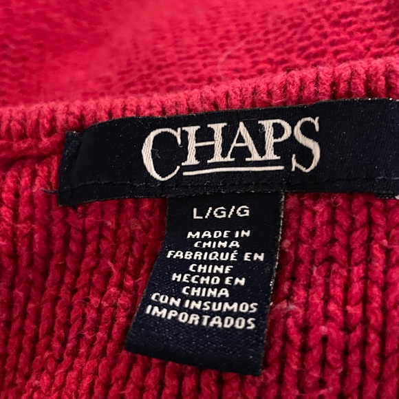 CHAPS red v-neck pullover tunic sweater with cable knit design, sz L - Picture 4 of 5
